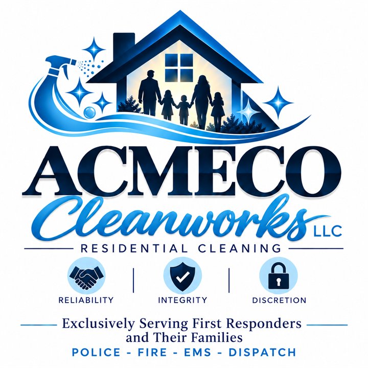 ACMECO Cleanworks LLC, Residential Cleaning. Reliability, Integrity, Discretion. Exclusively serving first responders and their families: Police, Fire, EMS, Dispatch.